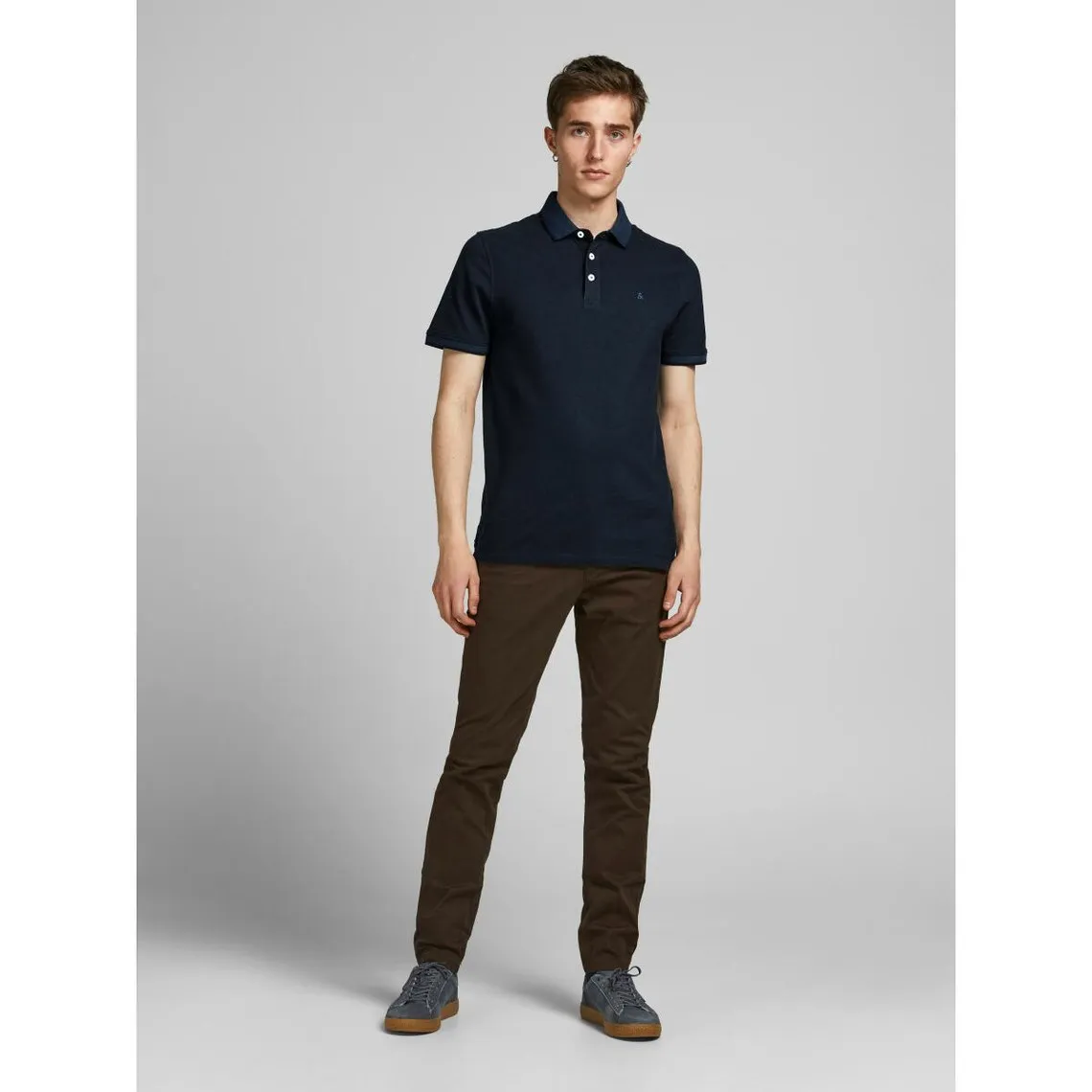 Polo Slim Fit Polo Manches courtes Bleu Marine en coton Mark Jack & Jones - Maillot de corps Homme sur MenCorner