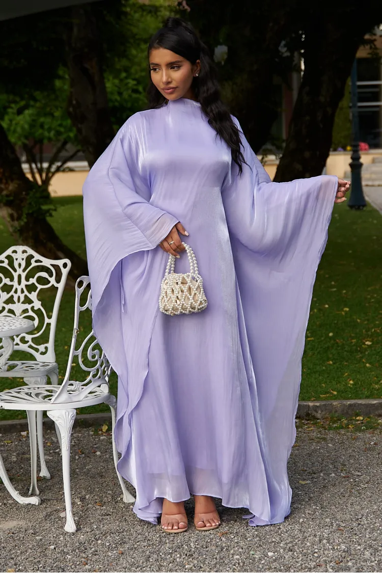 Robe 2 pièces sous-robe + voile à enfiler satiné violet