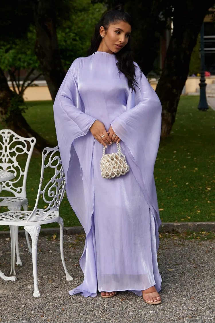 Robe 2 pièces sous-robe + voile à enfiler satiné violet