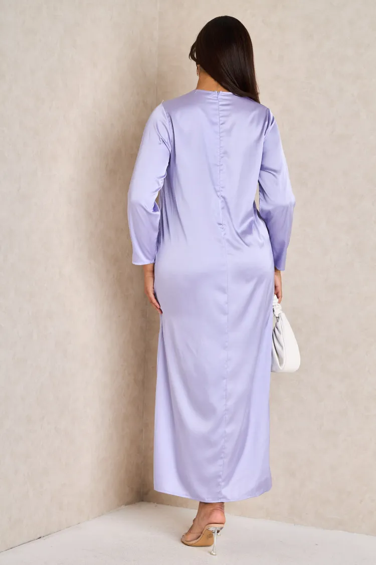 Robe 2 pièces sous-robe + voile à enfiler satiné violet