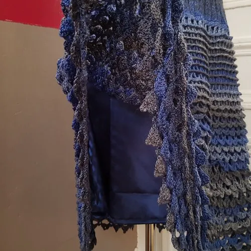 Robe bleue d'été au tricot et au crochet t. 42