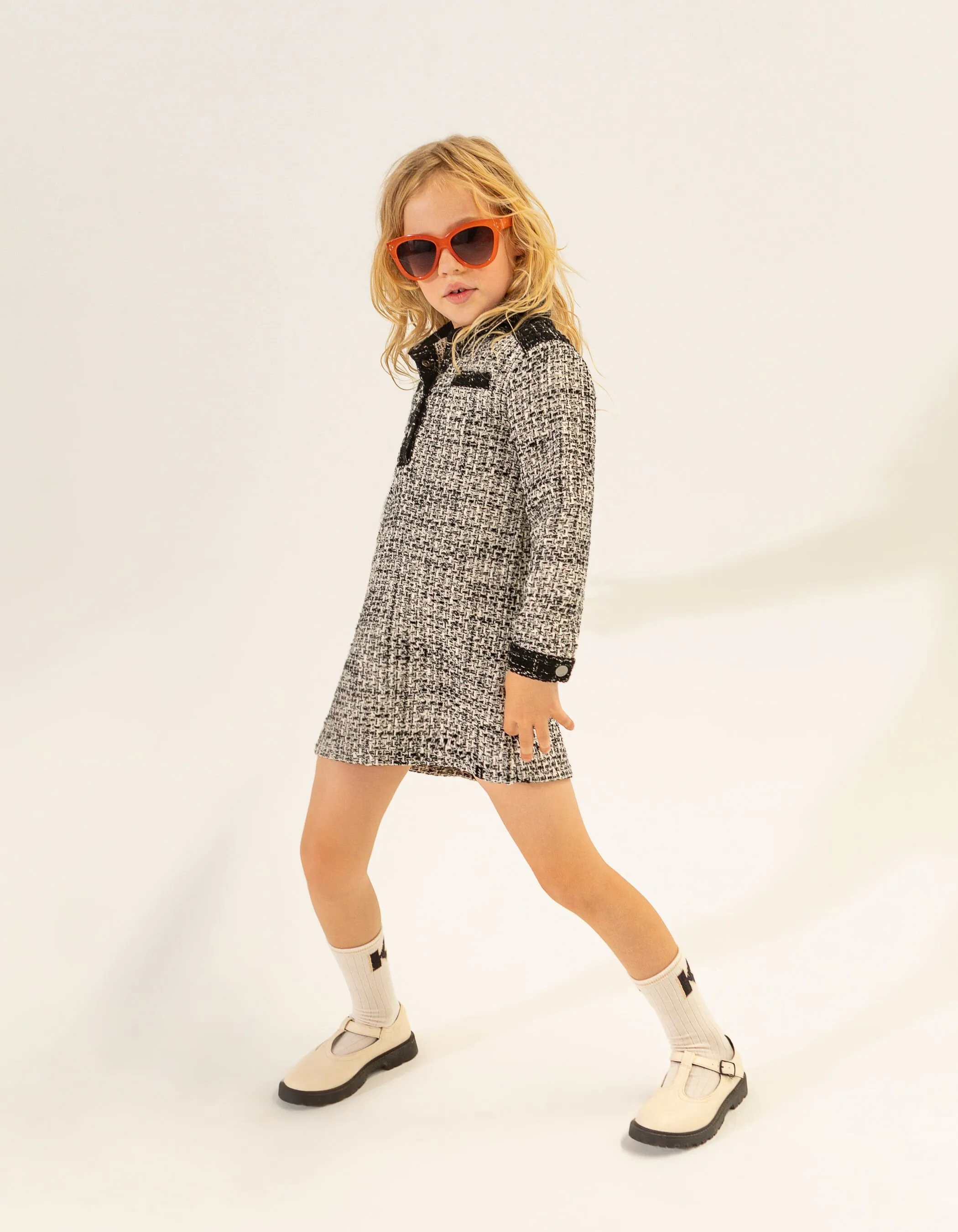 Robe chemise écrue façon tweed mini me fille