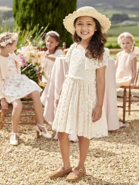 Robe cérémonie en tulle brodé fleurs fille vanille - Vertbaudet