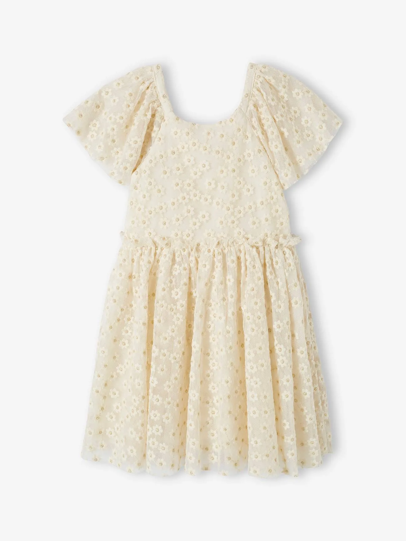 Robe cérémonie en tulle brodé fleurs fille vanille - Vertbaudet