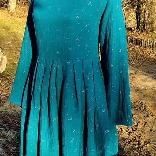 Robe en double gaze bleu paon taille 40/42