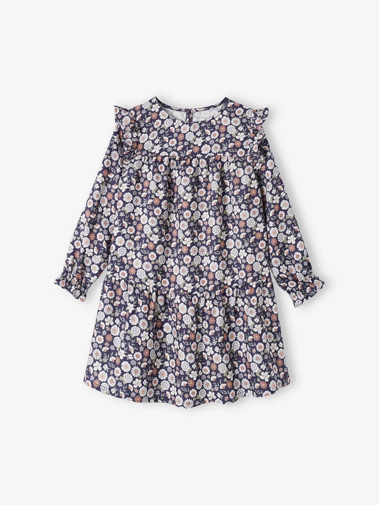 Robe imprimée fleurs manches volantées fille vieux rose - Vertbaudet