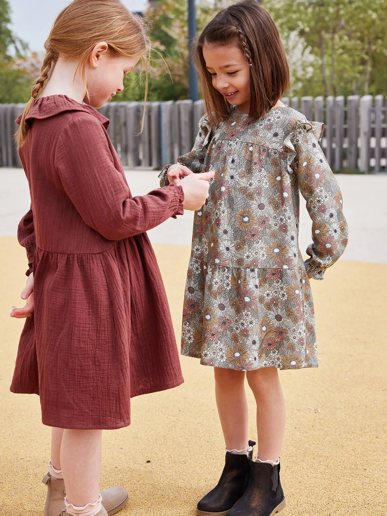 Robe imprimée fleurs manches volantées fille vieux rose - Vertbaudet