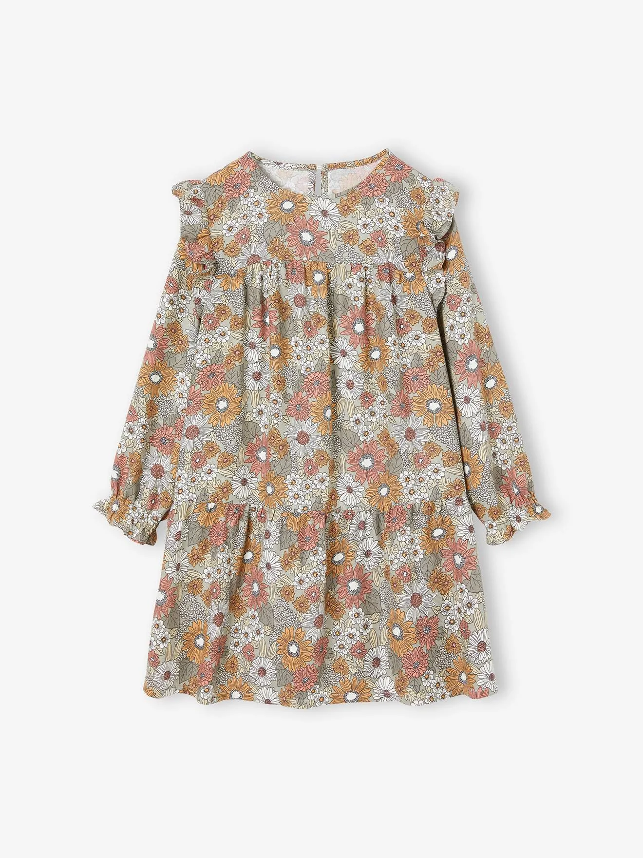 Robe imprimée fleurs manches volantées fille vieux rose - Vertbaudet