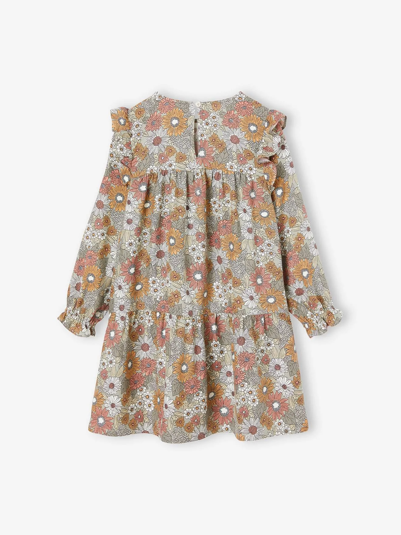 Robe imprimée fleurs manches volantées fille vieux rose - Vertbaudet