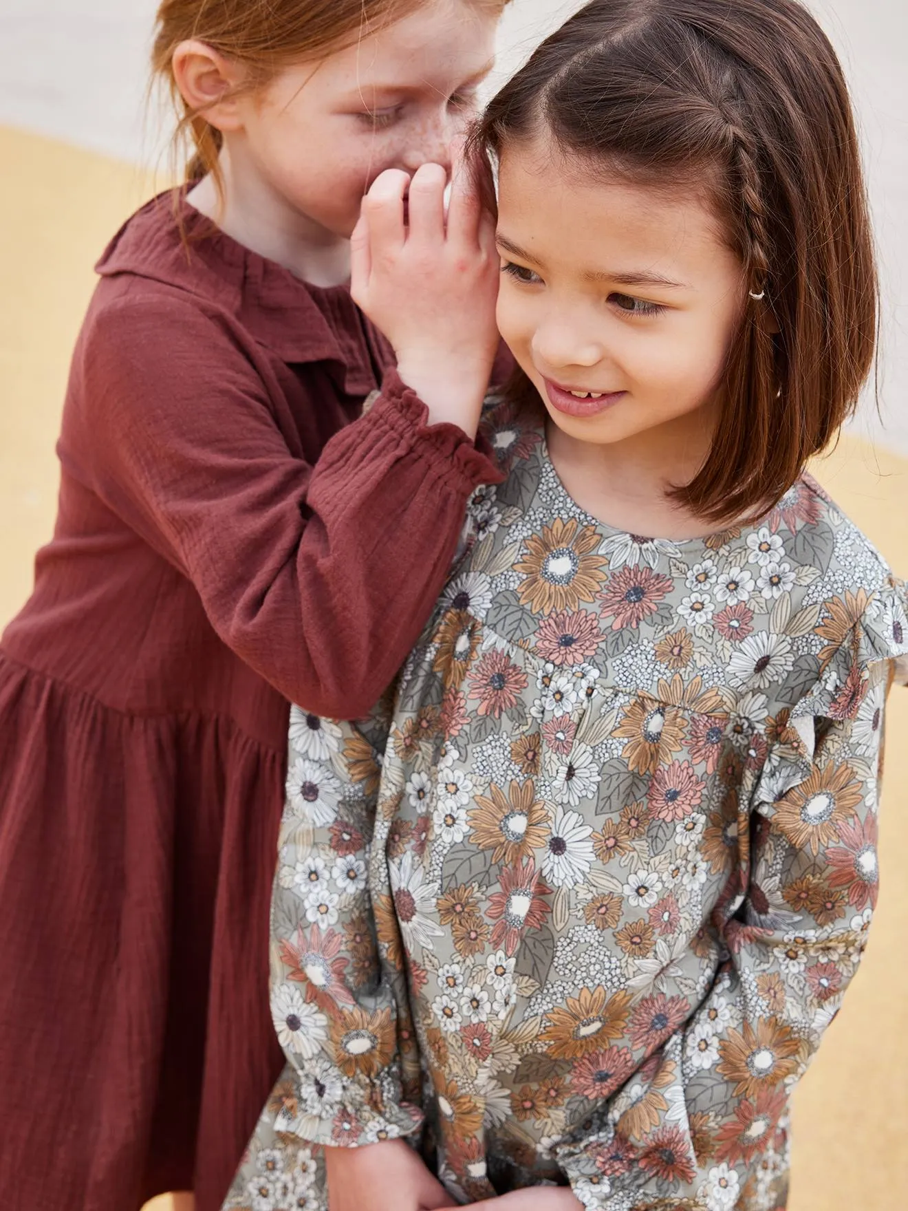 Robe imprimée fleurs manches volantées fille vieux rose - Vertbaudet