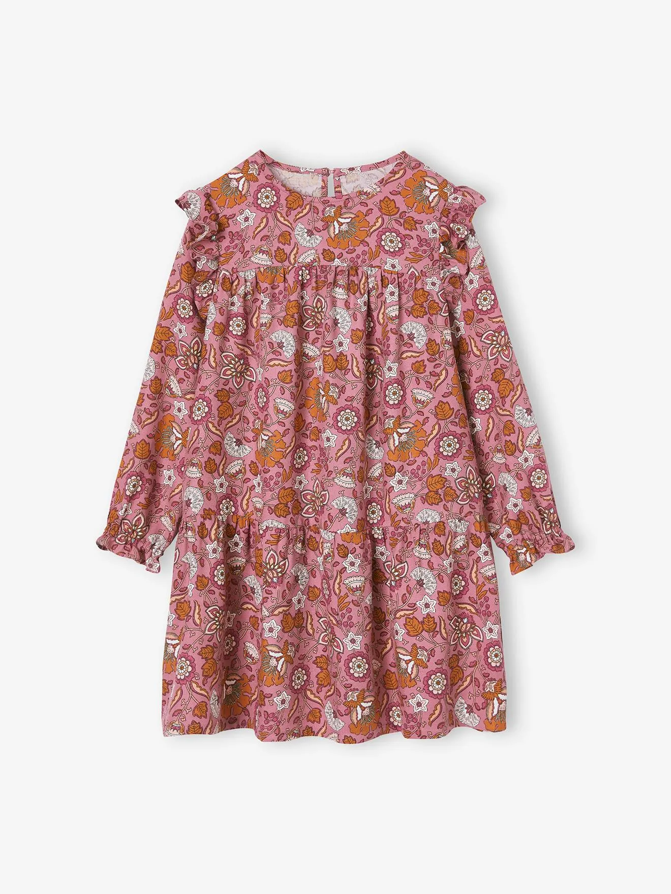 Robe imprimée fleurs manches volantées fille vieux rose - Vertbaudet