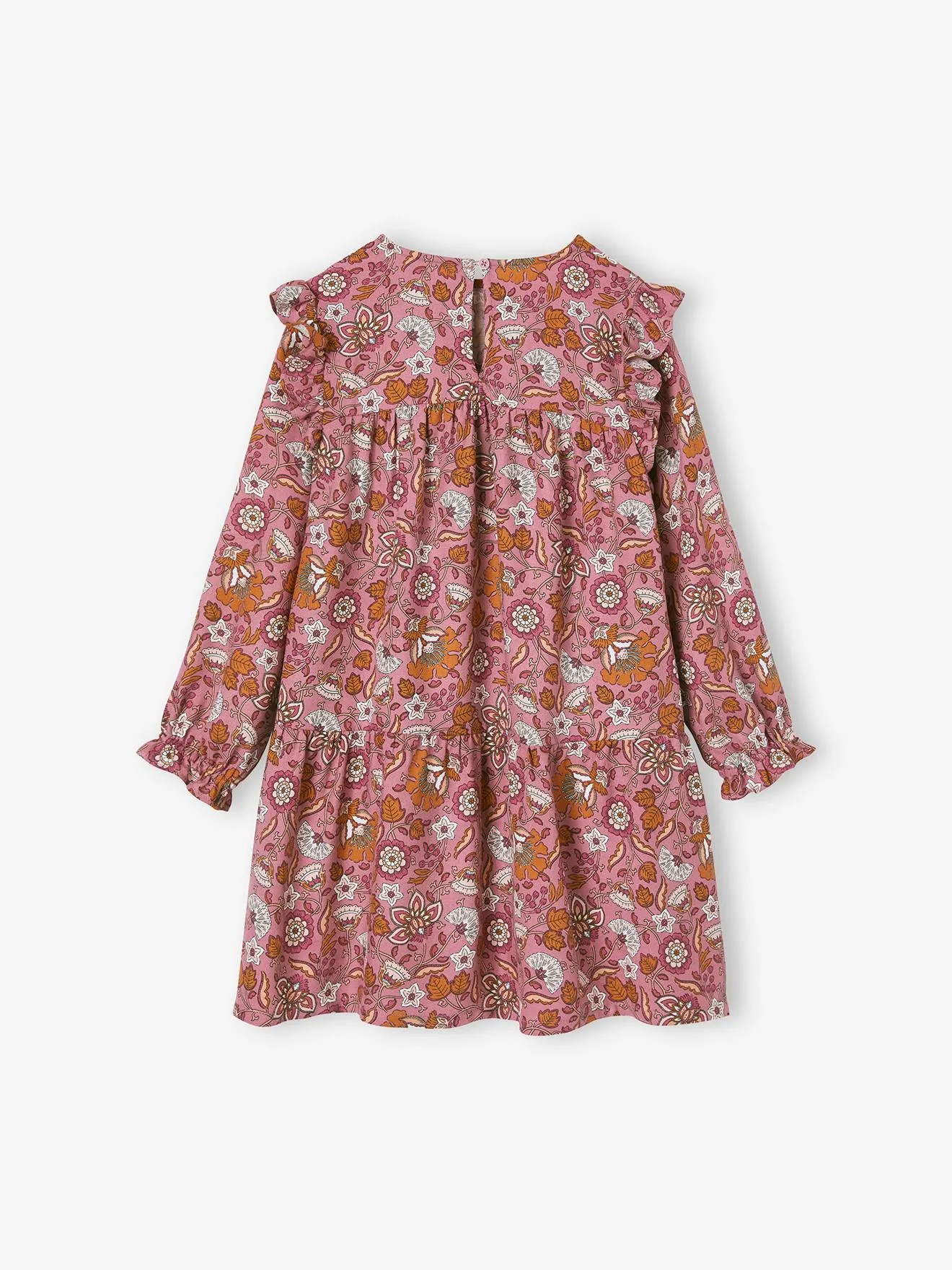 Robe imprimée fleurs manches volantées fille vieux rose - Vertbaudet