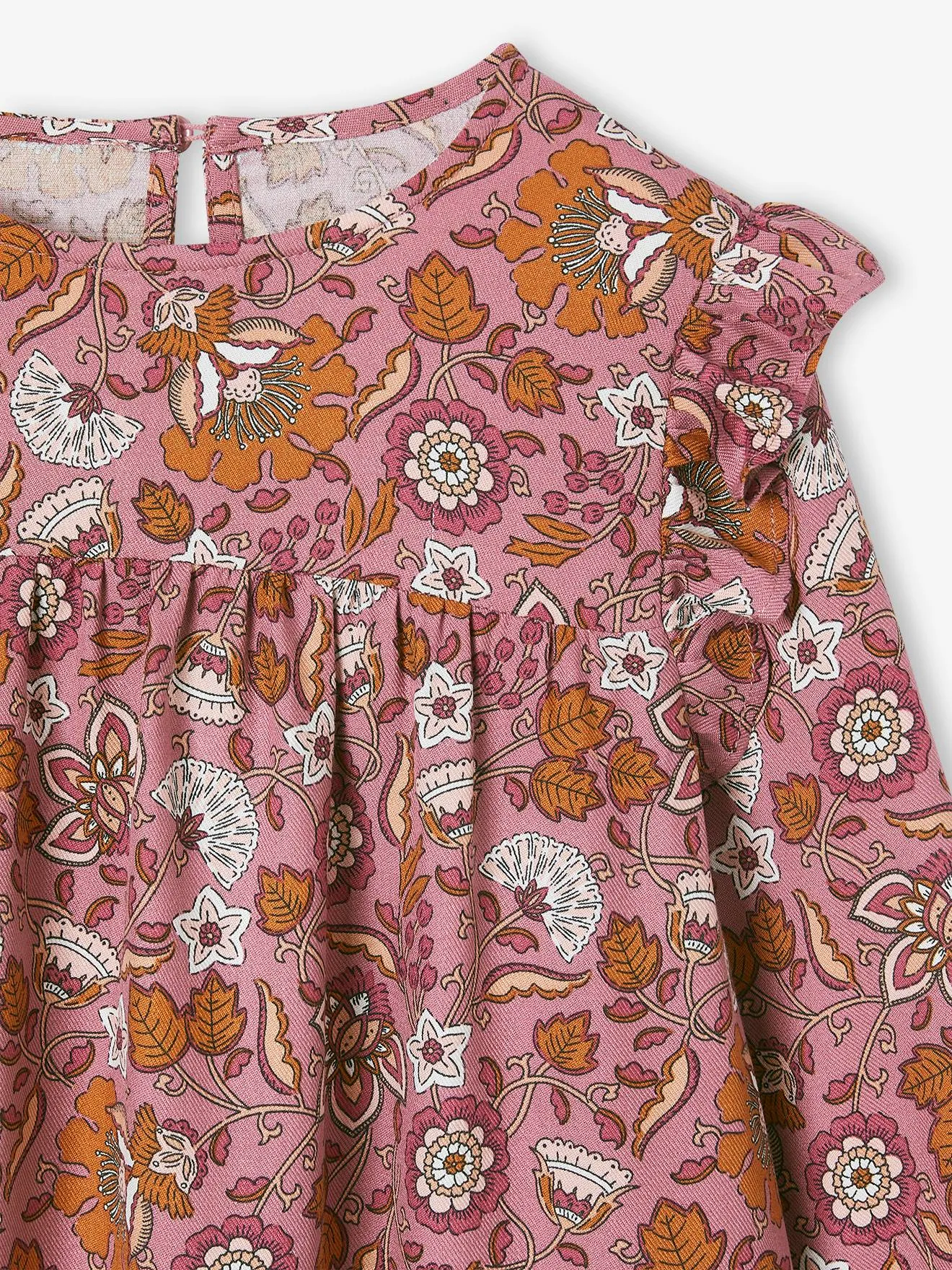 Robe imprimée fleurs manches volantées fille vieux rose - Vertbaudet