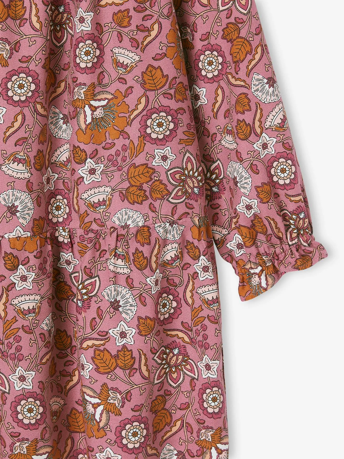 Robe imprimée fleurs manches volantées fille vieux rose - Vertbaudet