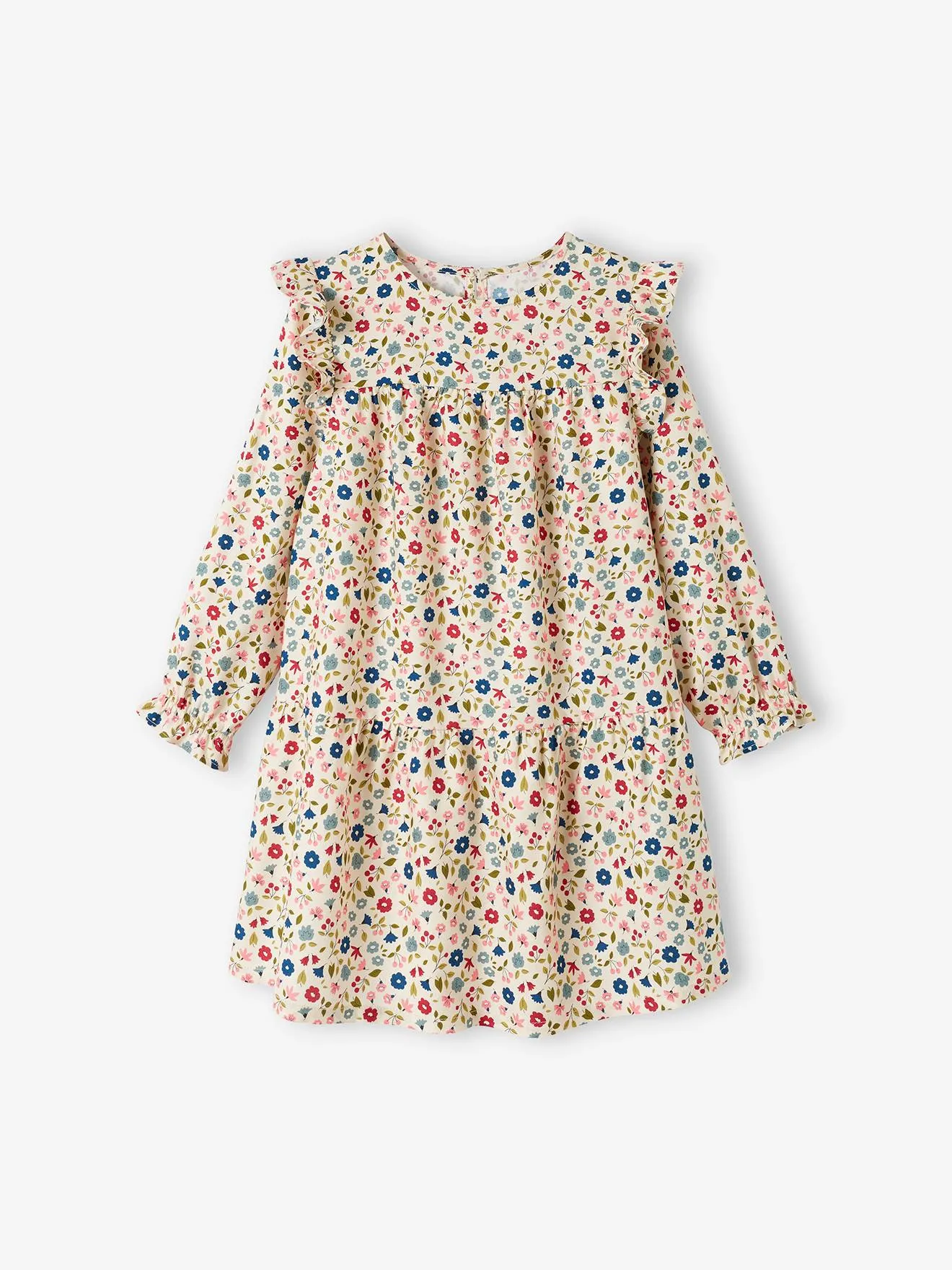 Robe imprimée fleurs manches volantées fille vieux rose - Vertbaudet