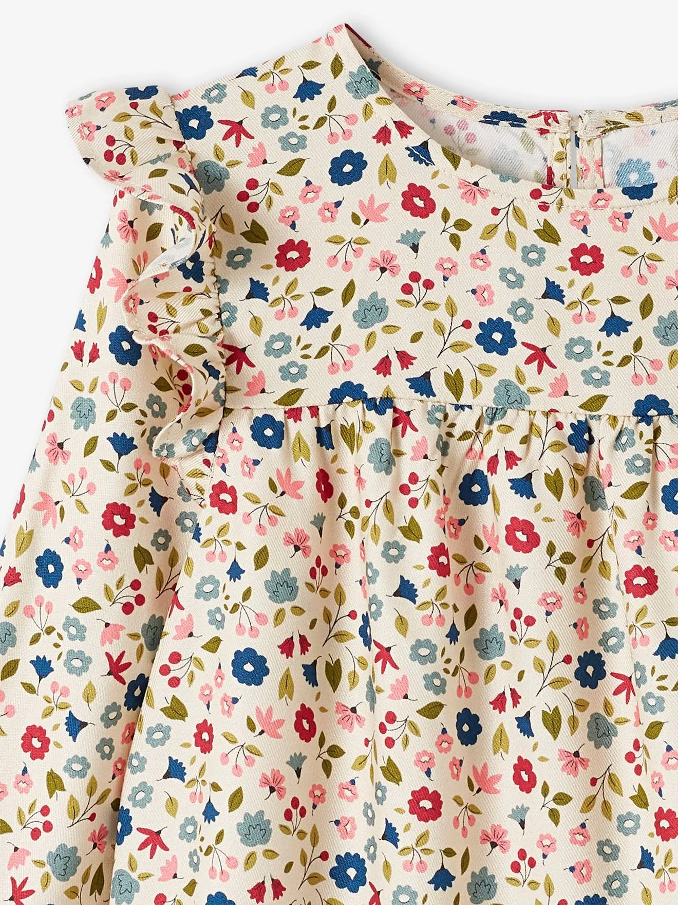 Robe imprimée fleurs manches volantées fille vieux rose - Vertbaudet