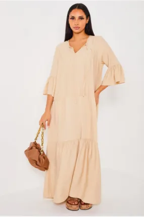 Robe longue évasée beige