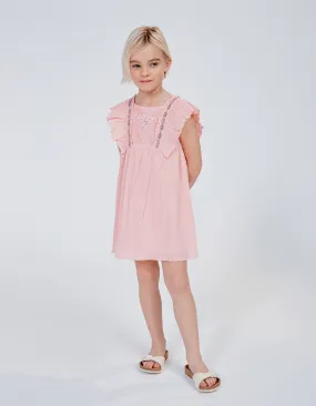 Robe pêche tissu gaufré et broderies fille