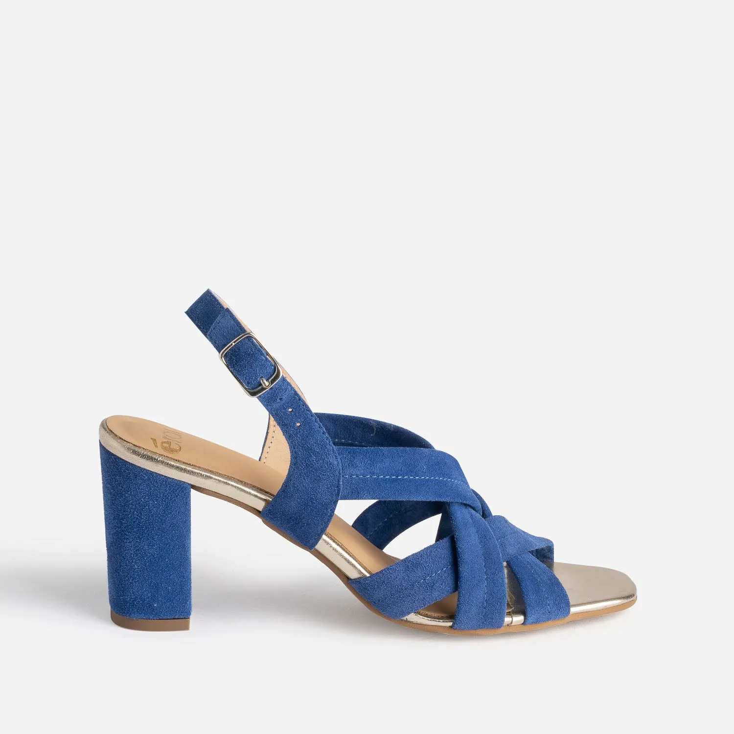 Sandale à talon bleu électrique en cuir velours - Sandales Femme | ERAM