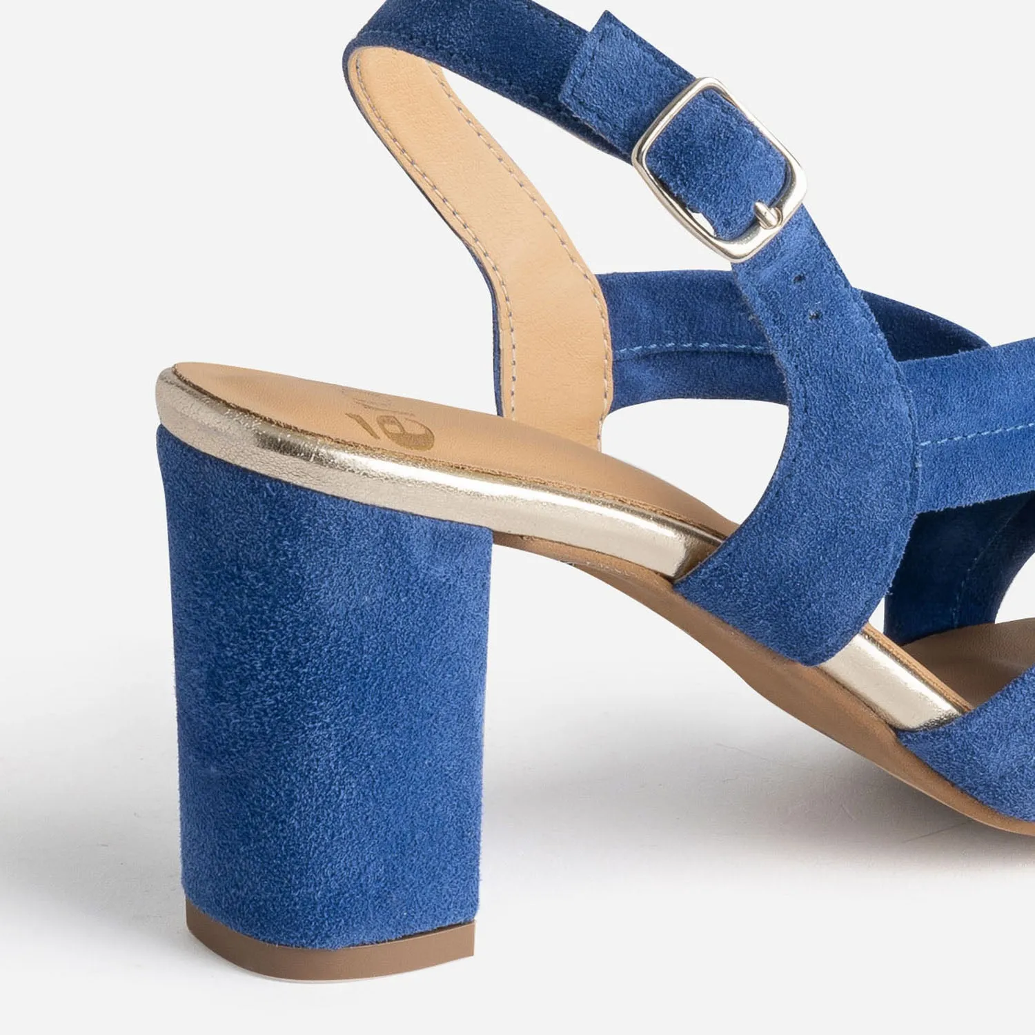 Sandale à talon bleu électrique en cuir velours - Sandales Femme | ERAM