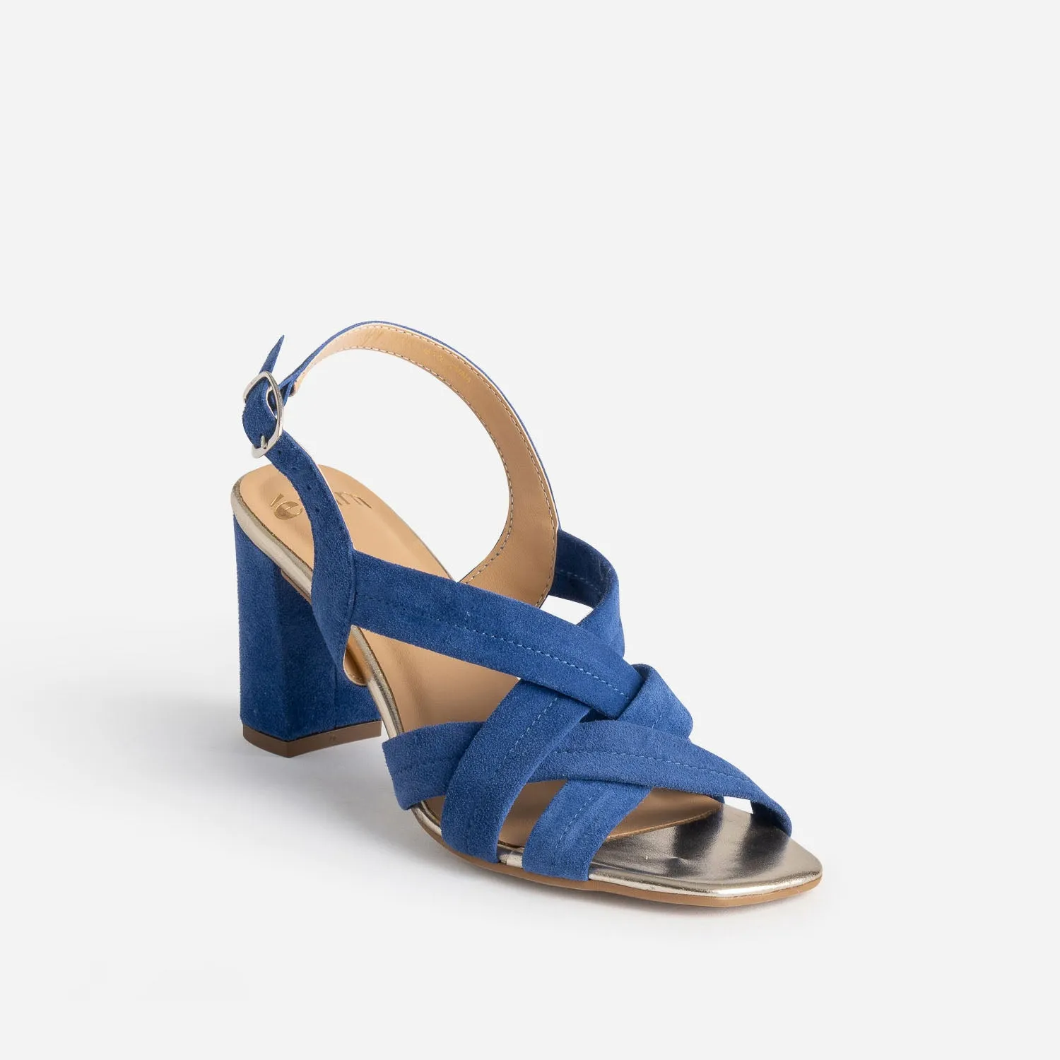 Sandale à talon bleu électrique en cuir velours - Sandales Femme | ERAM