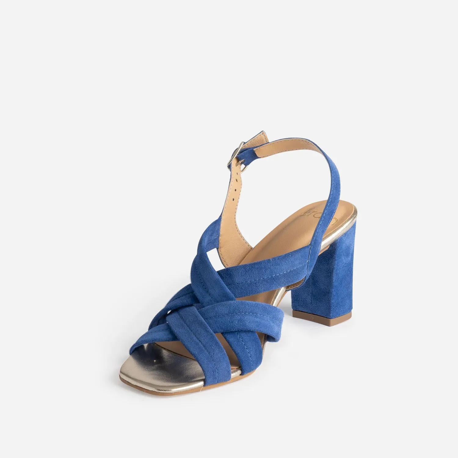 Sandale à talon bleu électrique en cuir velours - Sandales Femme | ERAM