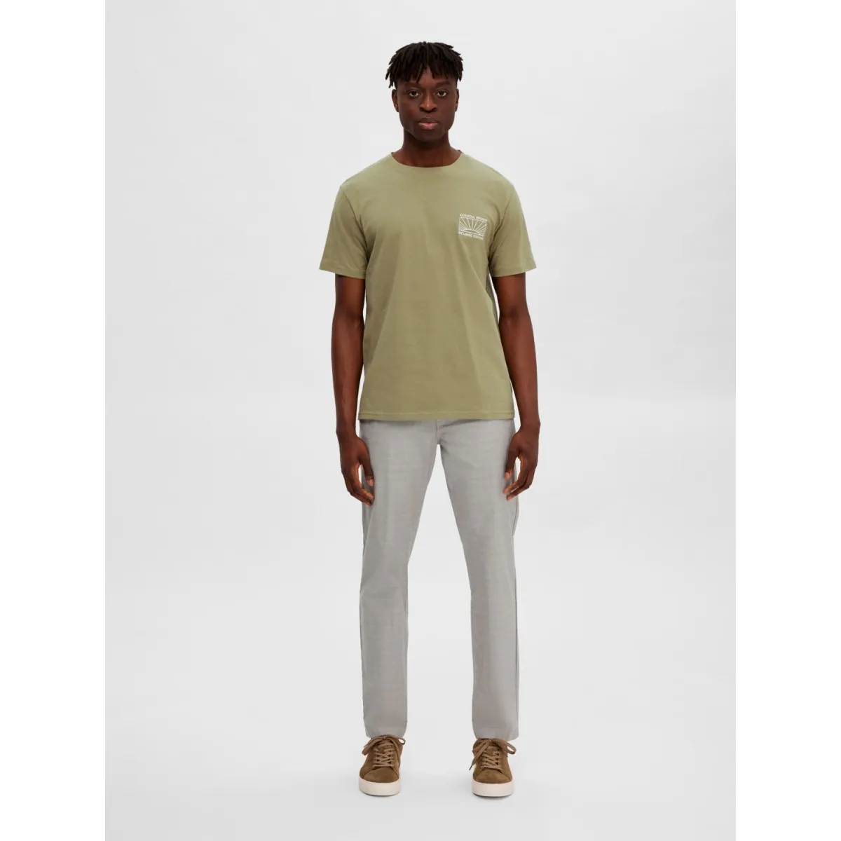 Selected homme - T-shirt kaki brodé