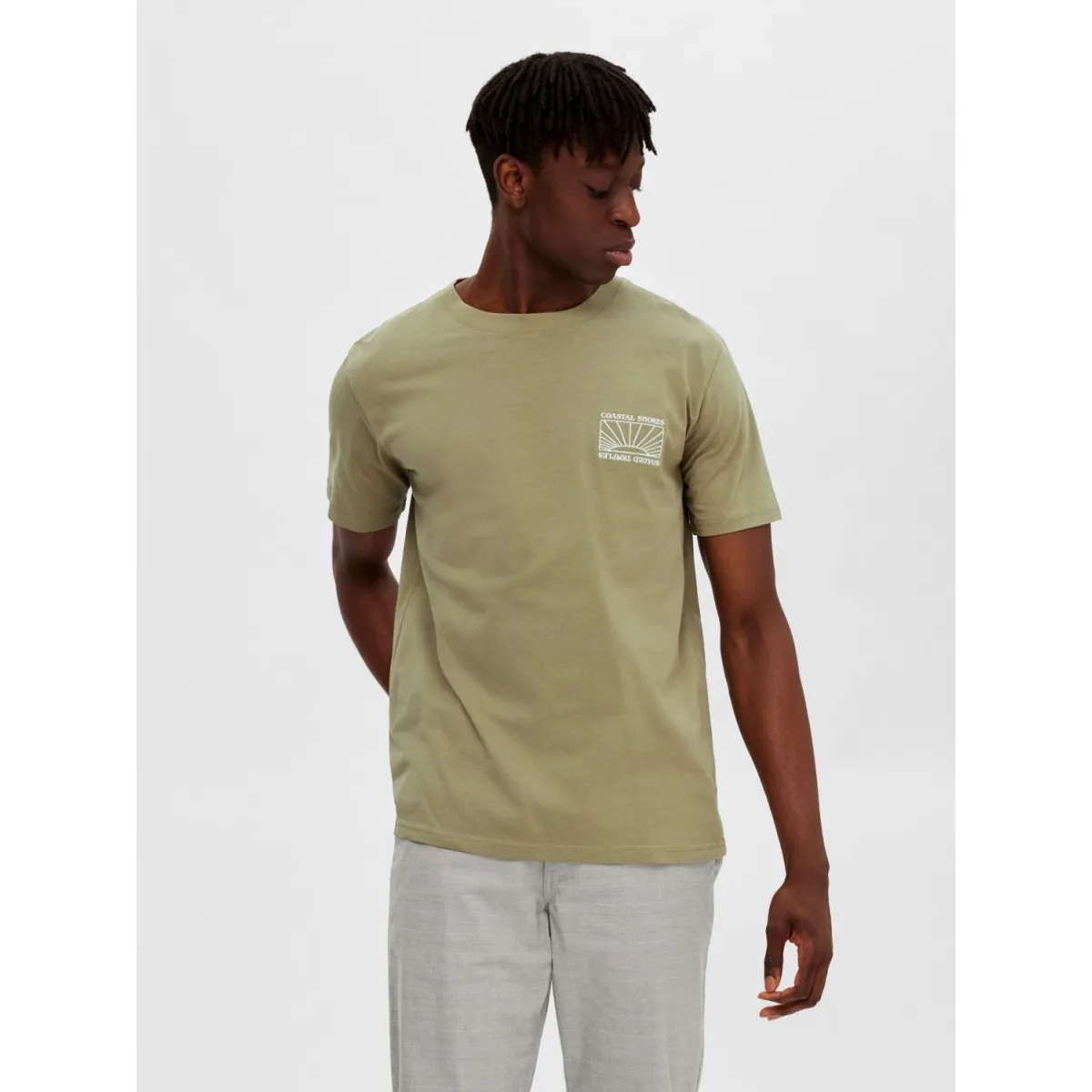 Selected homme - T-shirt kaki brodé