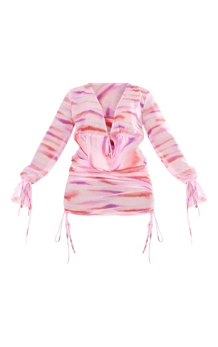 Shape Mini robe tissée rose imprimée très décolletée