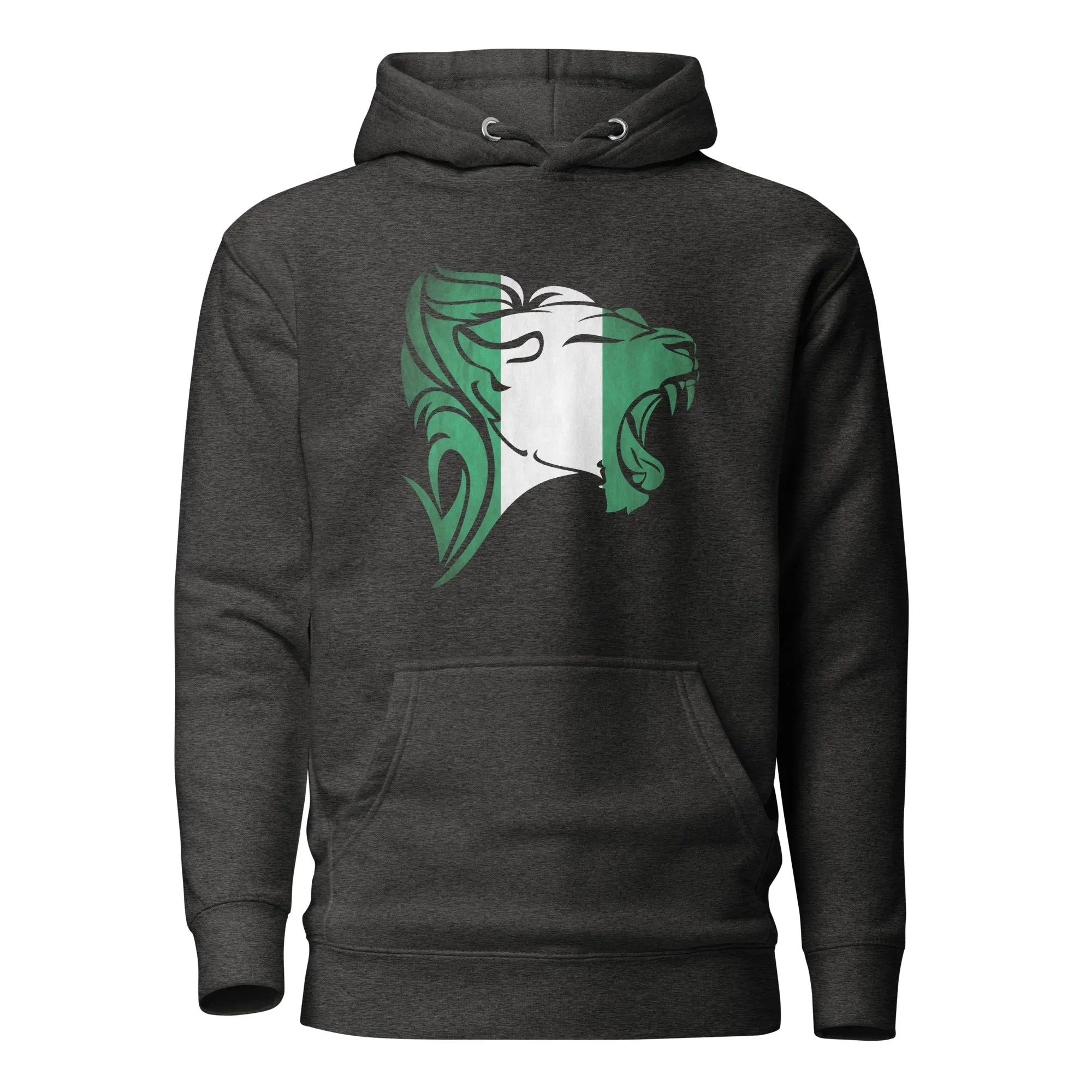 Sweat à capuche - Unisex - Roaring Lion in Nigeriad flag D026 (Hoodie in Black or Grey)