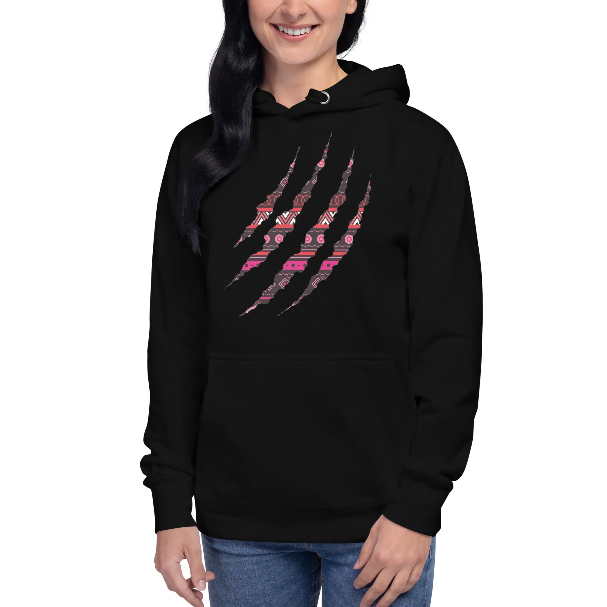 Sweat à capuche - Unisexe - Claw in Pink tribal print D019 (Hoodie en plusieurs couleurs)