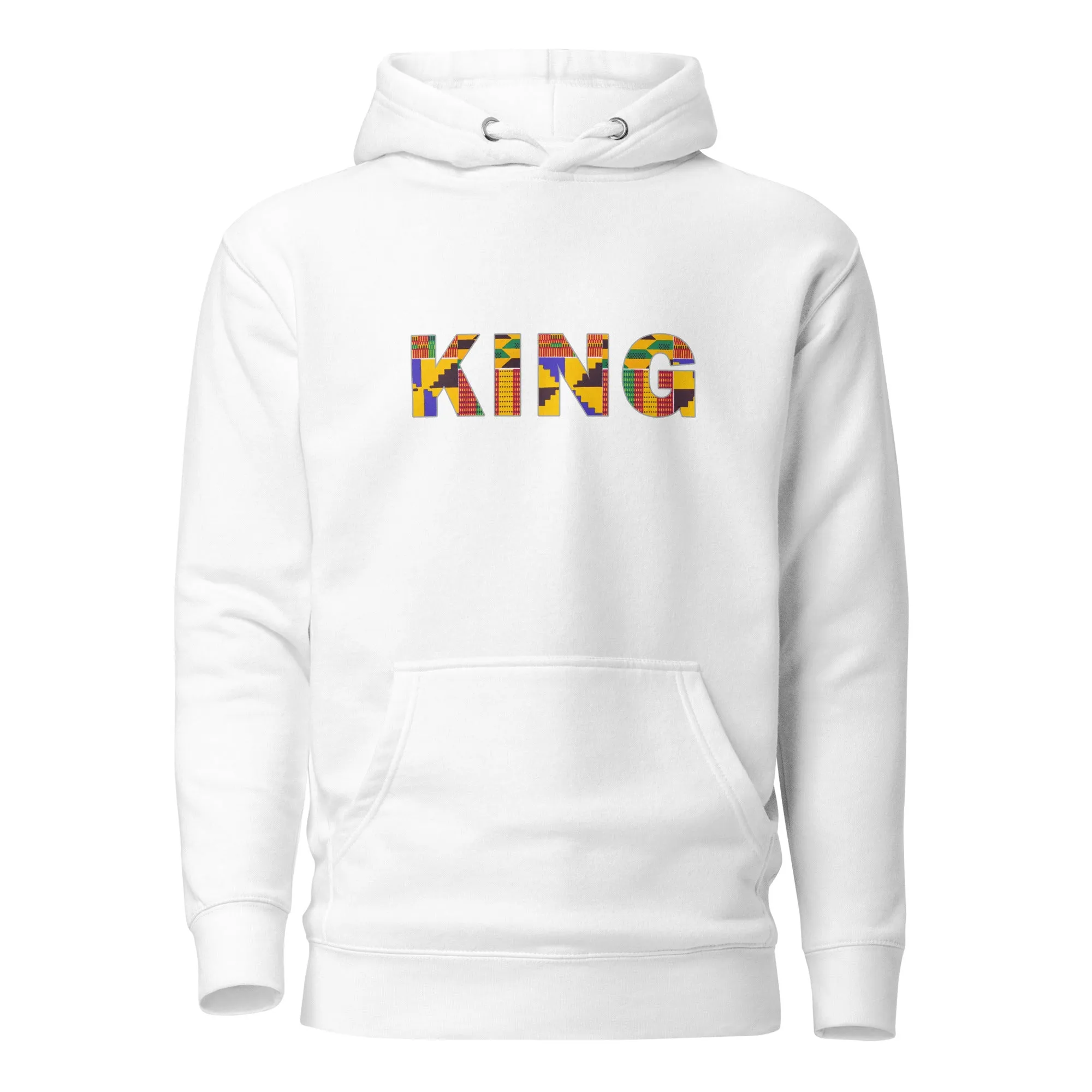 Sweat à capuche - Unisexe - KING en imprimé kente D008 (Hoodie Noir ou Blanc)