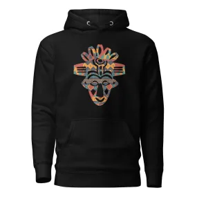 Sweat à capuche - Unisexe - Masque africain en imprimé coloré D027 (Hoodie en Noir ou Blanc)