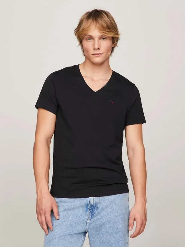 T-shirt col v original noir homme - Tommy Jeans | wimod