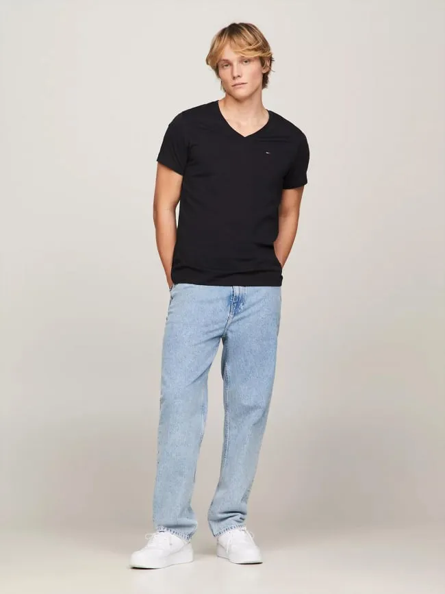 T-shirt col v original noir homme - Tommy Jeans | wimod