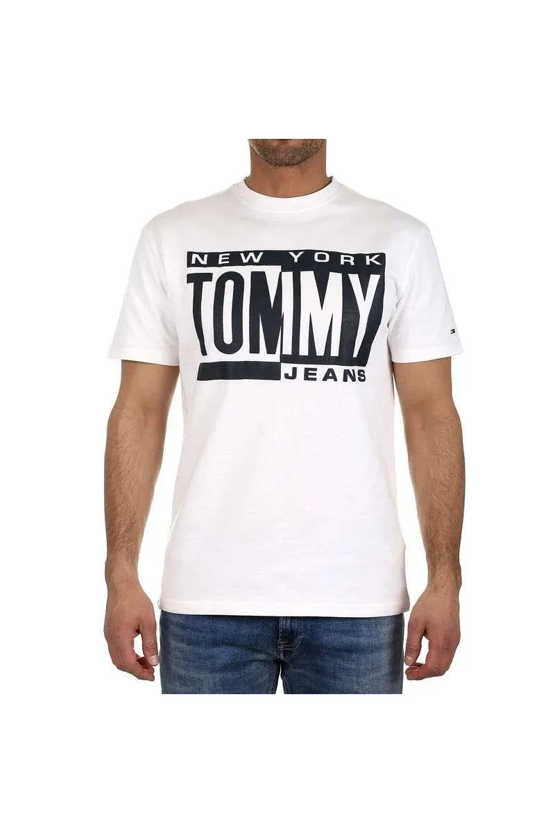 T shirt manches courtes Tommy jeans homme BOX LOGO DM0DM06078 Blanc