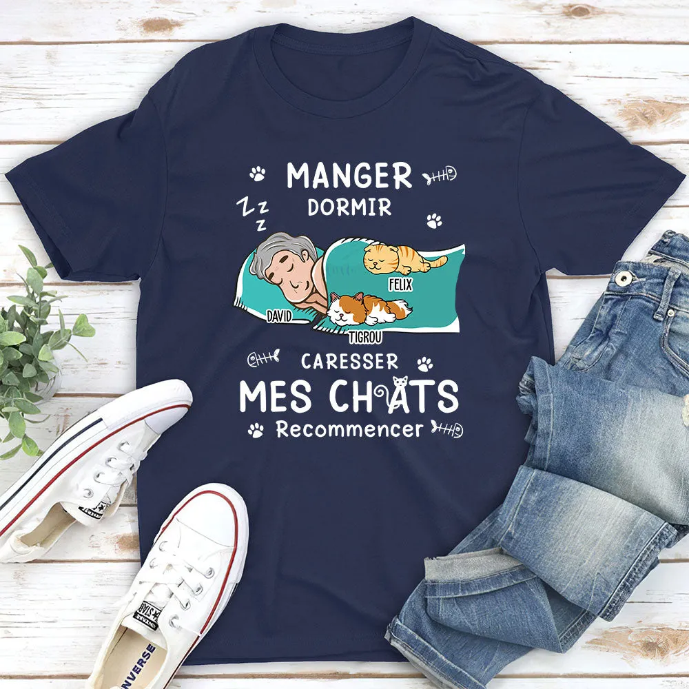 T-shirt Unisex Personnalisé - Manger, Dormir, Caresser Mes Chats Et Répéter