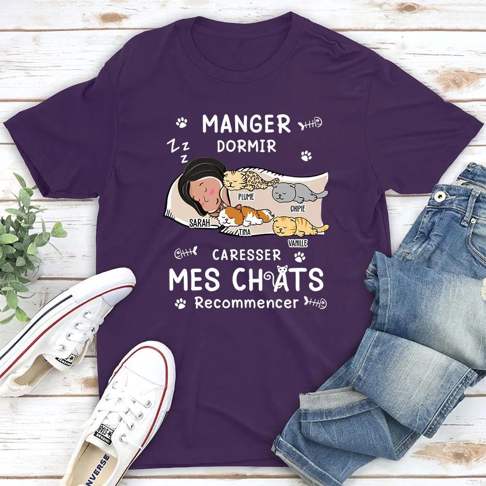 T-shirt Unisex Personnalisé - Manger, Dormir, Caresser Mes Chats Et Répéter