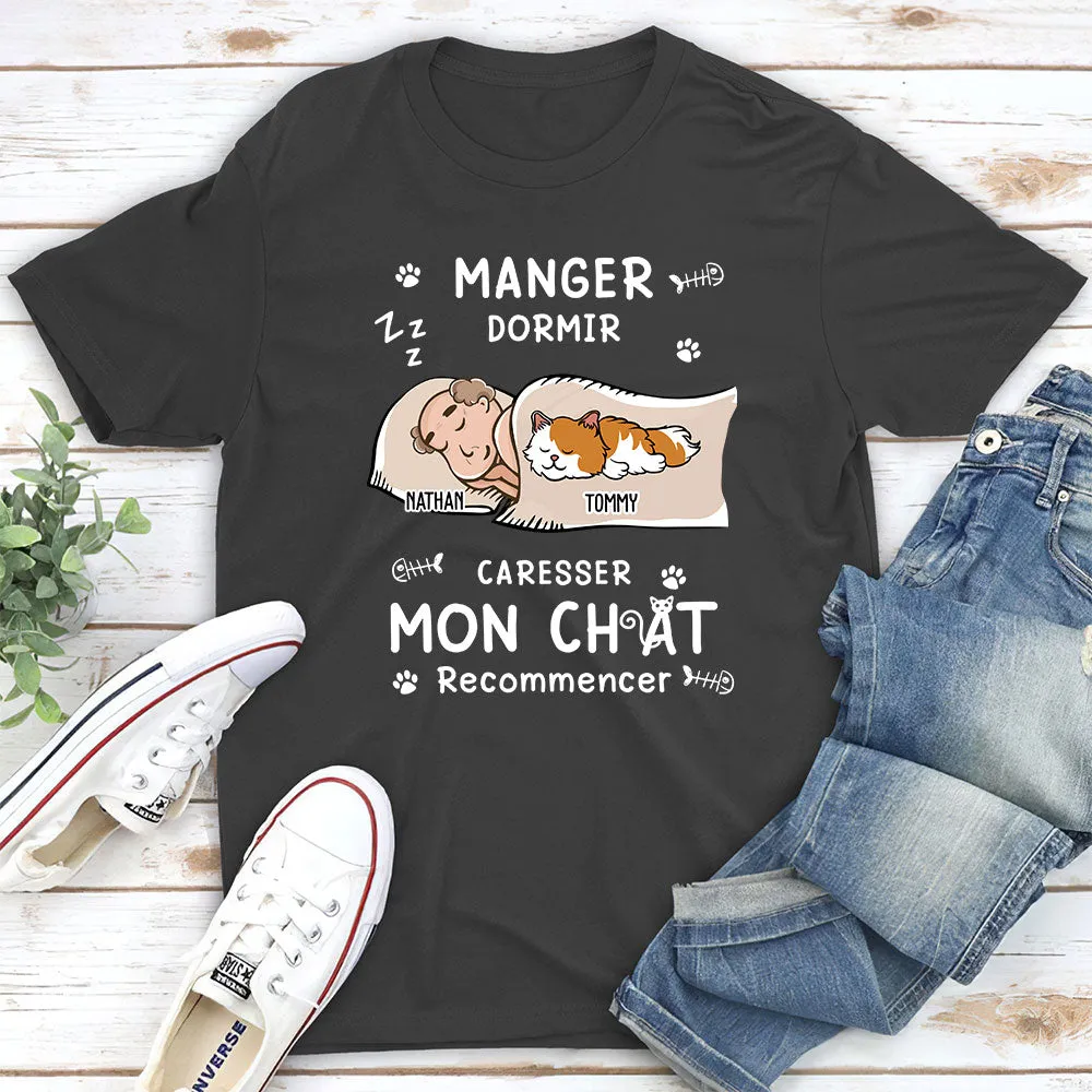 T-shirt Unisex Personnalisé - Manger, Dormir, Caresser Mes Chats Et Répéter