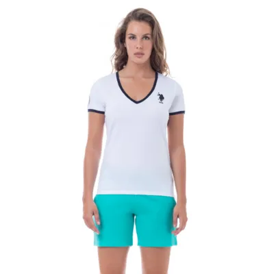 Tee-shirt col V - Blanc - US POLO FEMME