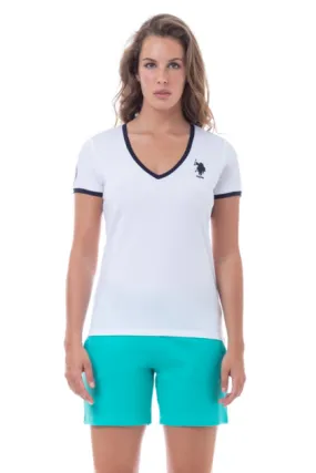 Tee-shirt col V - Blanc - US POLO FEMME